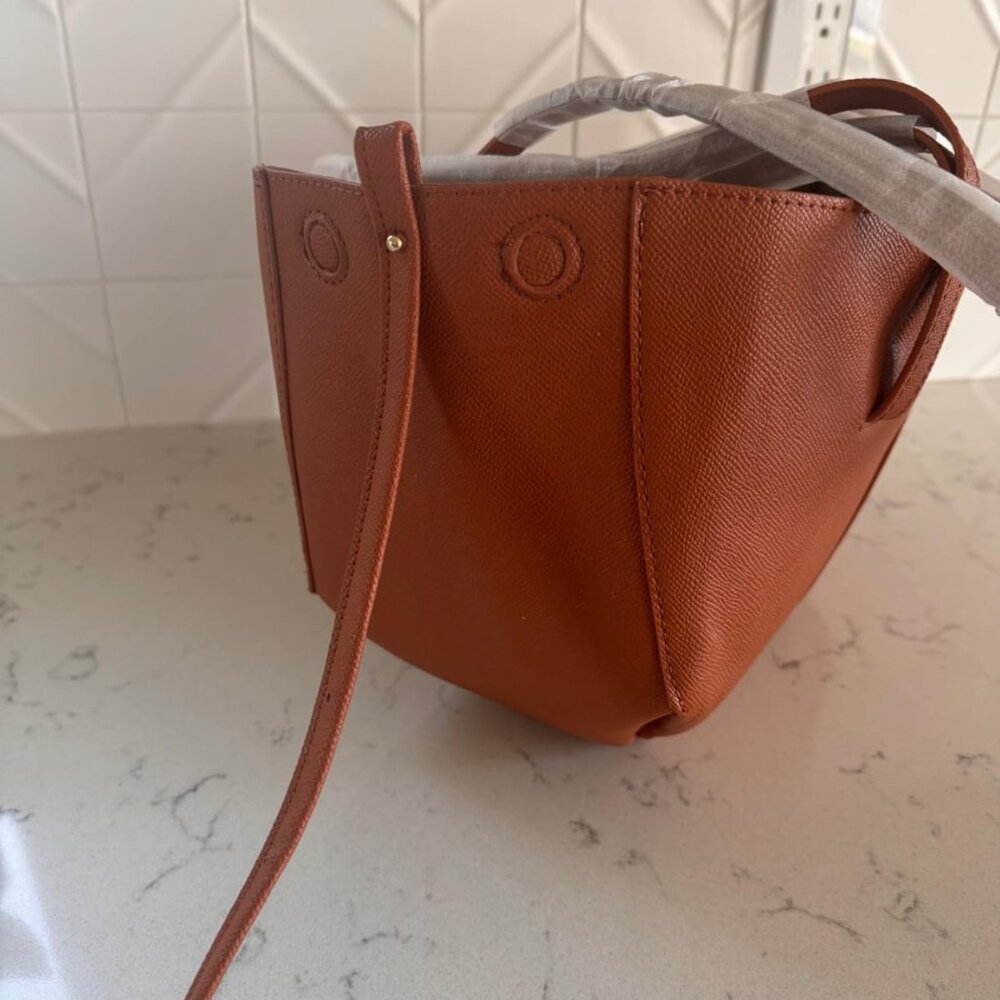 Neiman Marcus Luxury Large Camel Faux Leather Tote Bag - Picture 7 of 7